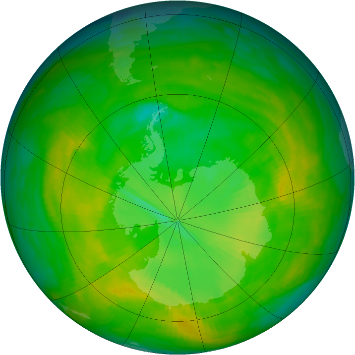 Antarctic ozone map for 29 November 1982
